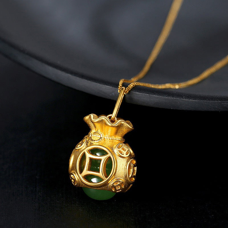 Nimara Ritual Auspicious Feng Shui Money Bag Jade Pendant Necklace