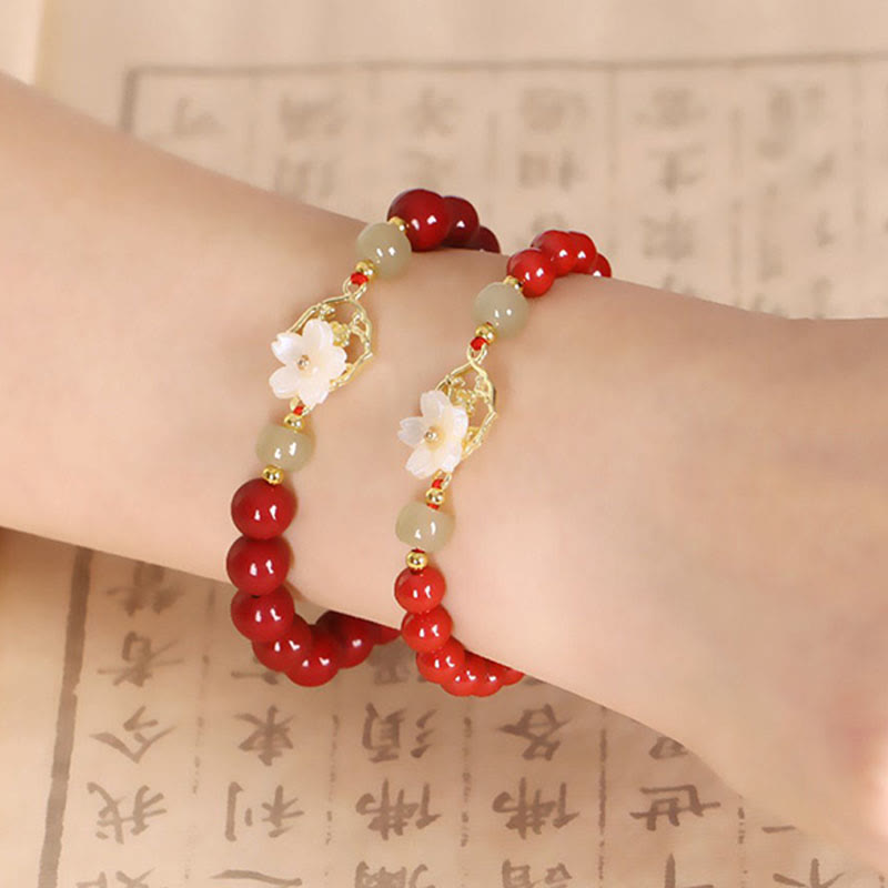 Nimara Ritual Natural Cinnabar Jade Beaded Tridacna Stone Flower Blessing Bracelet
