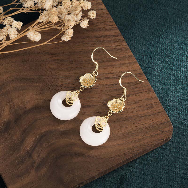 Nimara Ritual FengShui White Jade Blessing Drop Earrings
