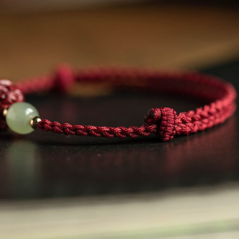 Nimara Ritual Natural Cinnabar Chinese Zodiac Hetian Jade Fu Character Luck Rope Bracelet
