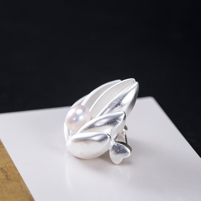 Nimara Ritual 925 Sterling Silver Lotus Flower Pearl New Beginning Brooch