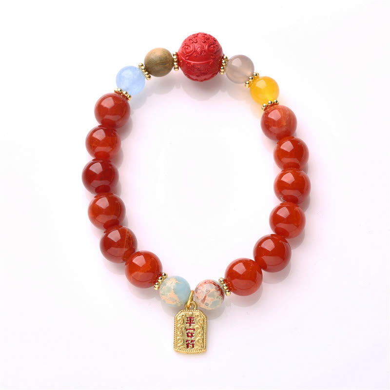 Nimara Ritual Natural Red Agate Peace Talisman Fu Character Dragon Tail Confidence Charm Bracelet
