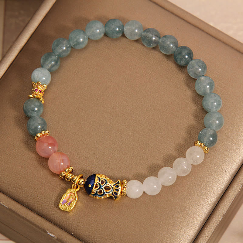 Nimara Ritual Jade Yanyuan Agate White Jade Koi Fish Scripture Charm Luck Bracelet