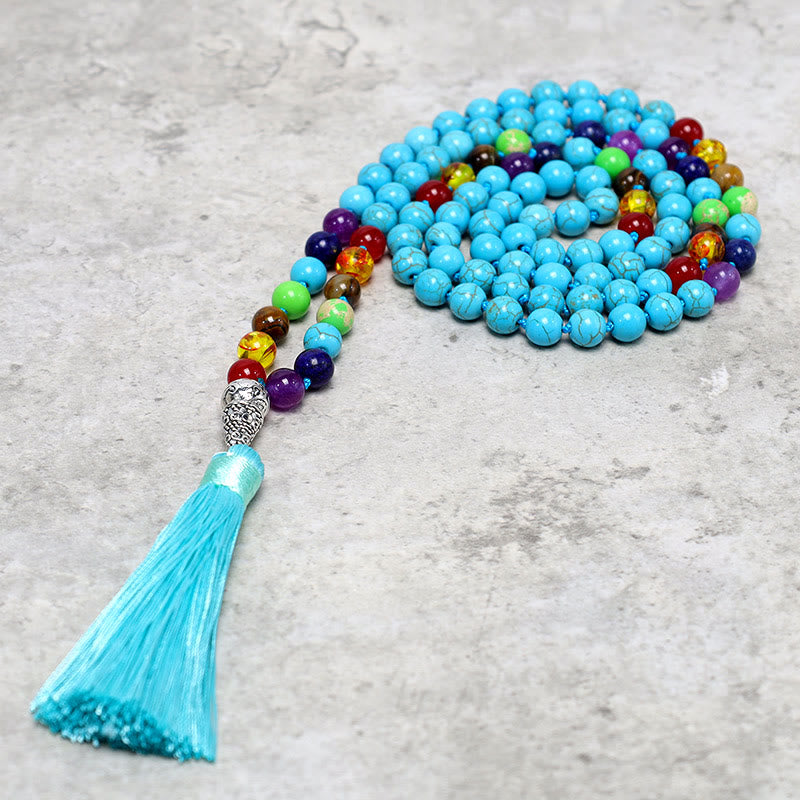 Nimara Ritual 108 Mala Turquoise Beads Yoga Meditation Prayer Beads Necklace