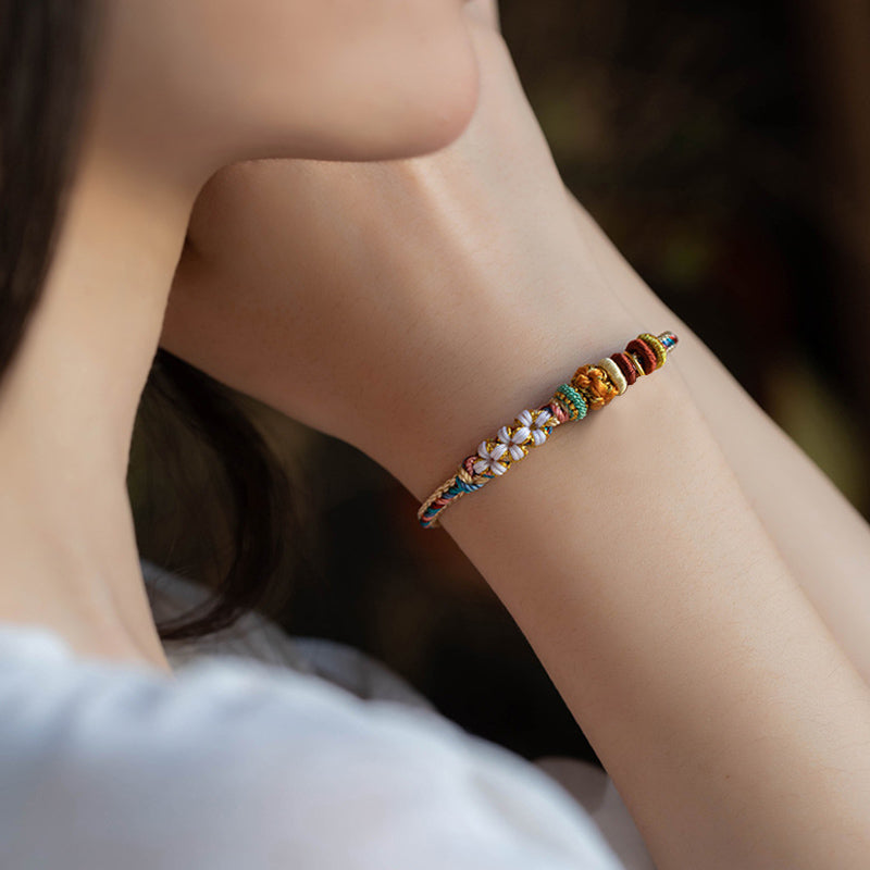 Nimara Ritual Handmade Dunhuang Color Peach Blossom Pattern Braid String Bracelet