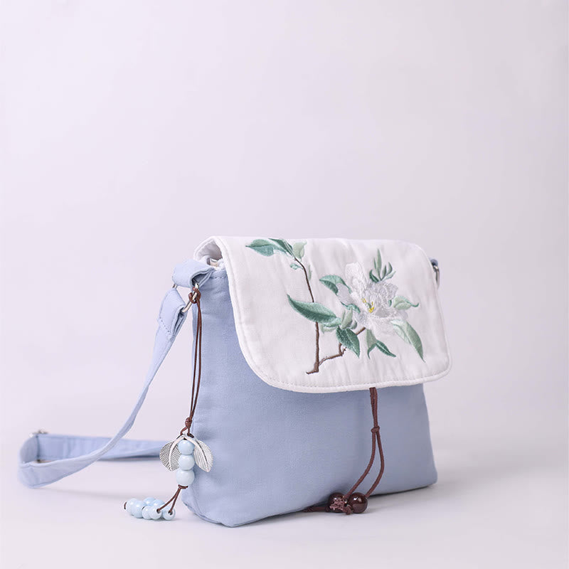 Nimara Ritual Embroidered Camellia Epiphyllum Gardenia Sakura Flowers Crossbody Bag Shoulder Bag Cellphone Bag