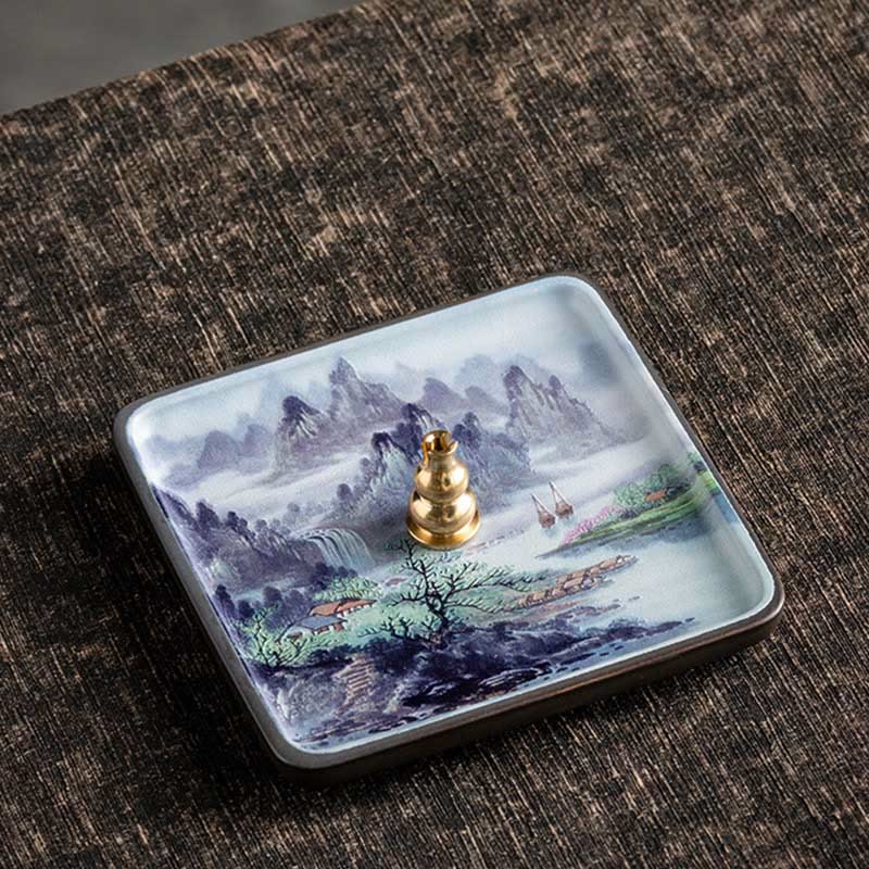 Nimara Ritual Mountain Lake Flower Leaf Healing Ceramic Plate Tray Stick Incense Burner Decoration