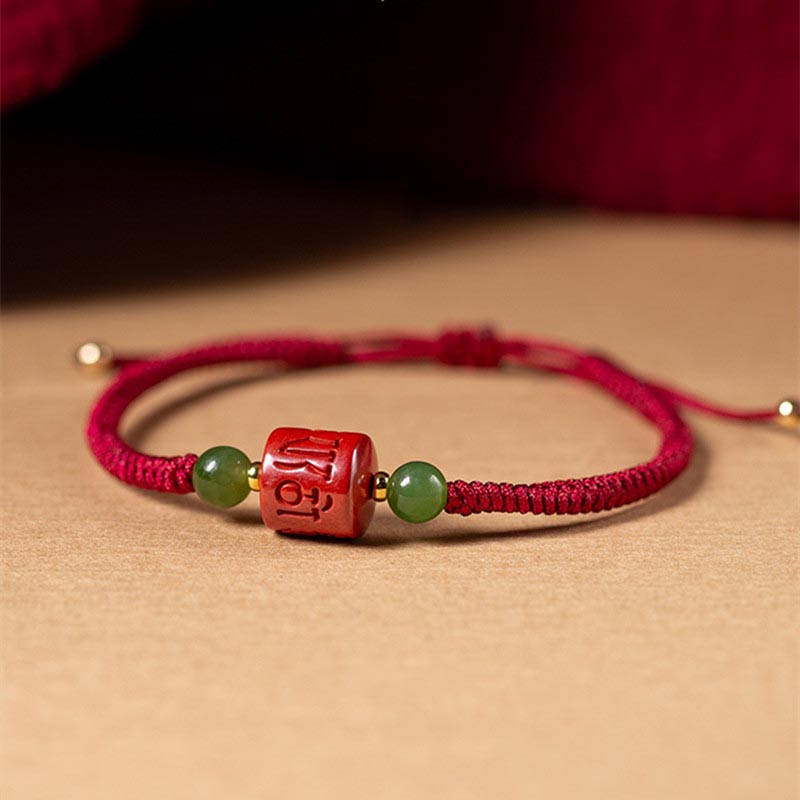Nimara Ritual Tibetan Cinnabar Om Mani Padme Hum Engraved Blessing Braided Rope Bracelet