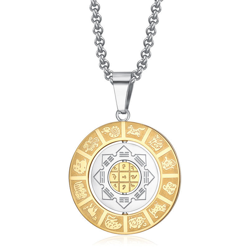 Nimara Ritual Chinese Zodiac Nine Palaces Eight Diagrams Bagua Amulet Harmony Necklace Rotatable Pendant