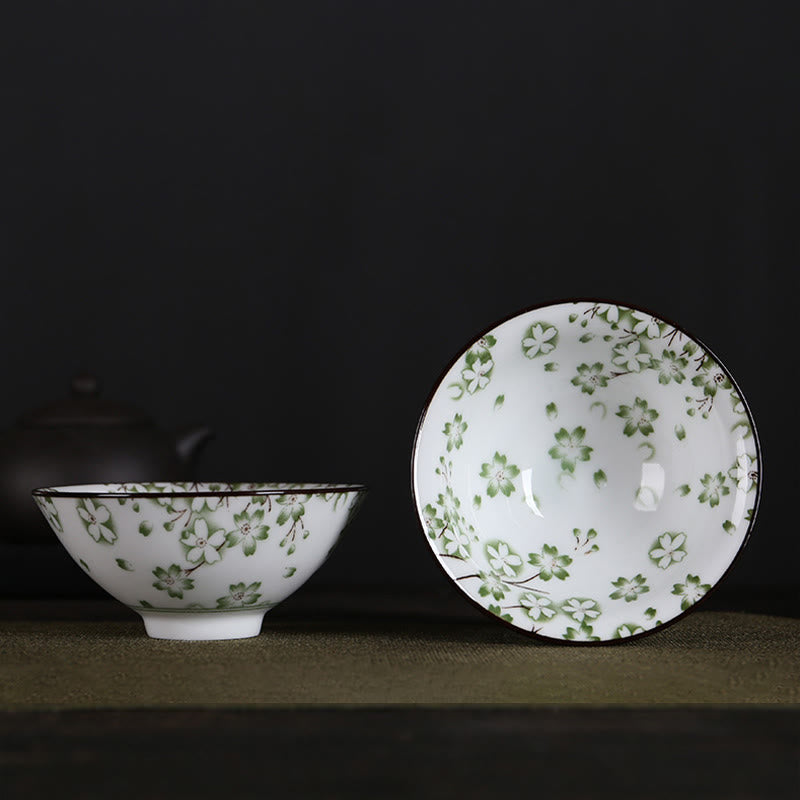 Nimara Ritual Flowers Fu Character Mountains Lotus Cherry Blossoms Ceramic Teacup Kung Fu Tea Cup