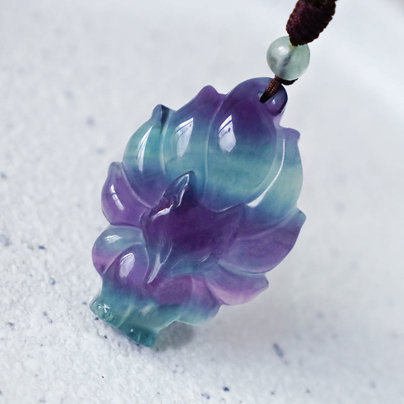 Nimara Ritual Natural Fluorite Gold Sheen Obsidian Fox Pendant Protection Necklace