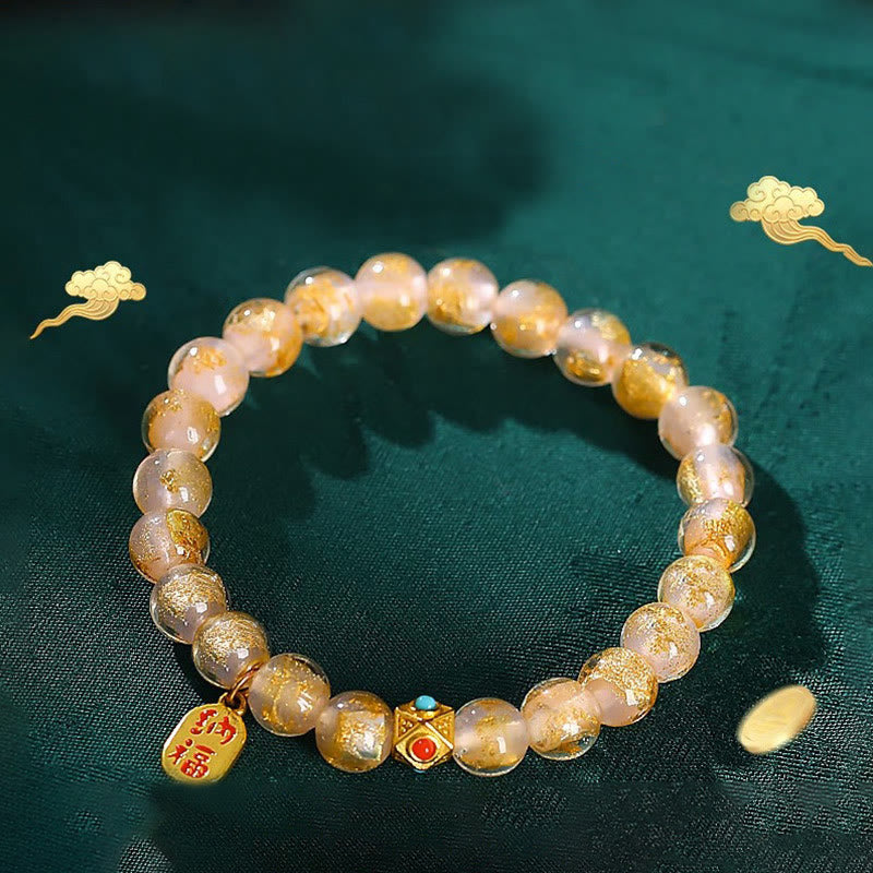 Nimara Ritual Tibetan Incense Ash Liuli Glass Bead Lucky Fortune Fu Character Charm Bracelet