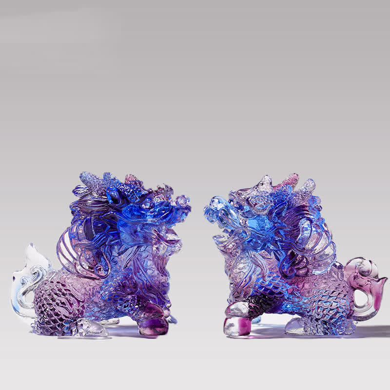 Nimara Ritual Feng Shui Kirin Handmade Liuli Crystal Art Piece Home Office Decoration