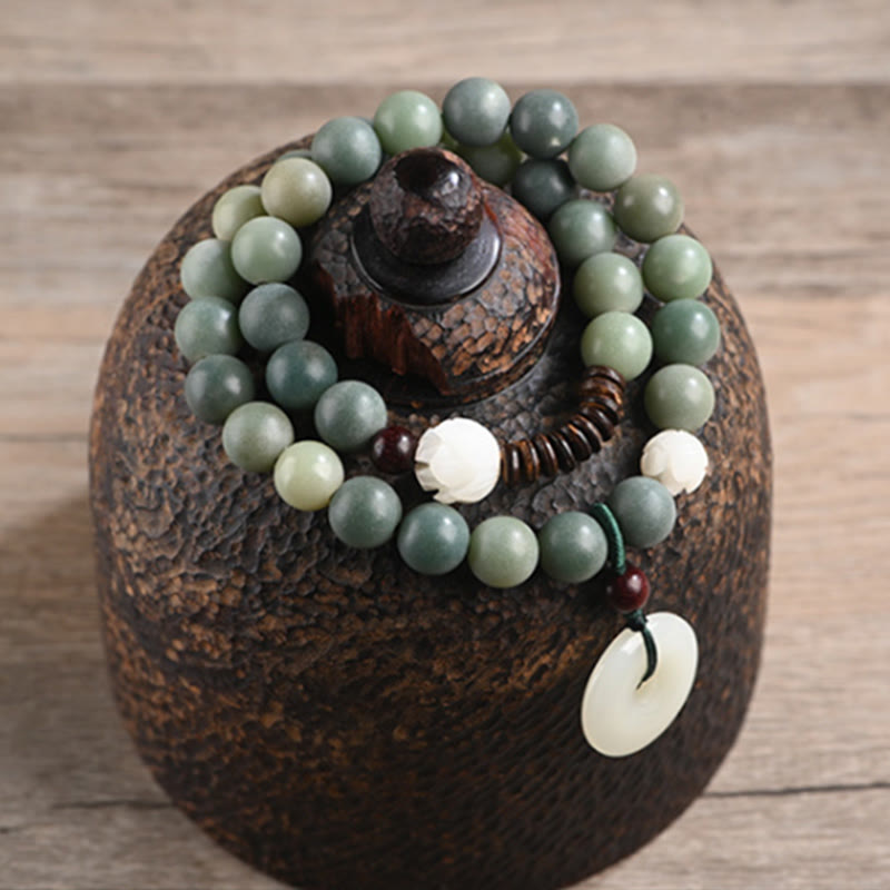 Nimara Ritual Cyan Bodhi Seed Lotus Jade Peace Buckle Wisdom Double Wrap Bracelet