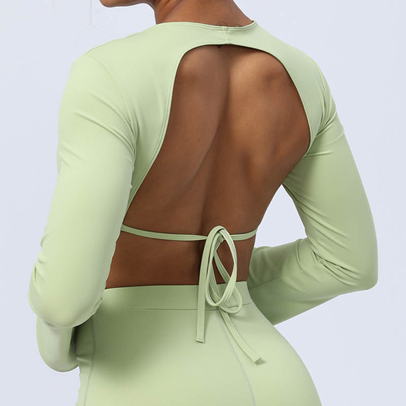 Nimara Ritual Long Sleeve Backless Strap Top Bra Flare Pants Fitness Yoga Outfit