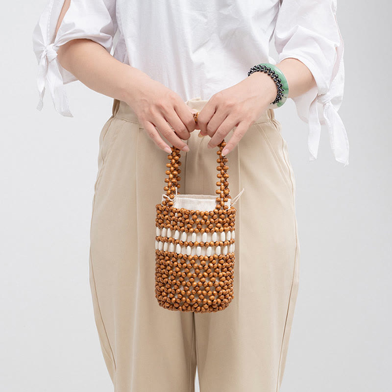 Nimara Ritual Hand-woven Bucket Portable Wooden Beads Handbag
