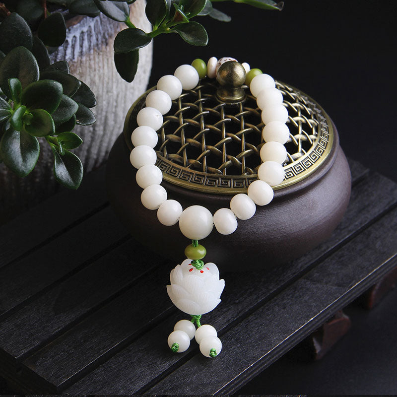 Nimara Ritual Lotus Natural White Bodhi Seed Luck Bracelet