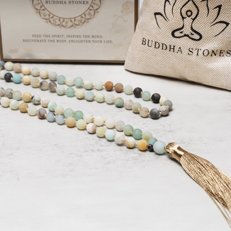 Nimara Ritual 108 Amazonite Beads Tassel Mala Bracelet