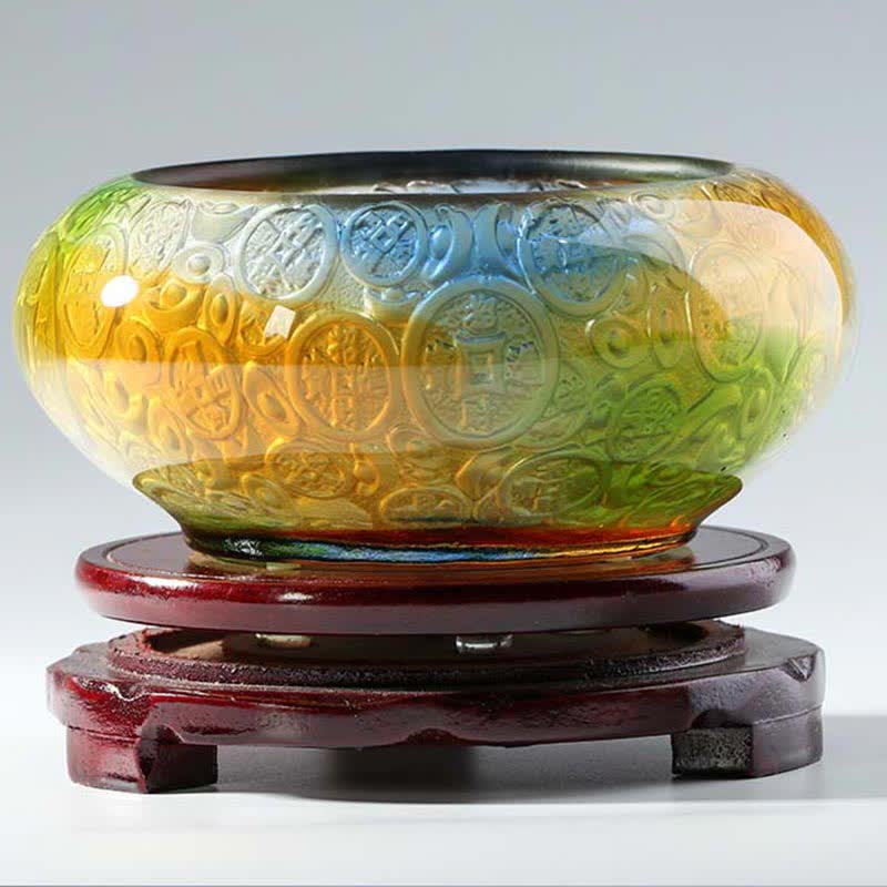 Nimara Ritual Handmade Liuli Crystal Treasure Bowl Ingots Art Piece Home Decoration