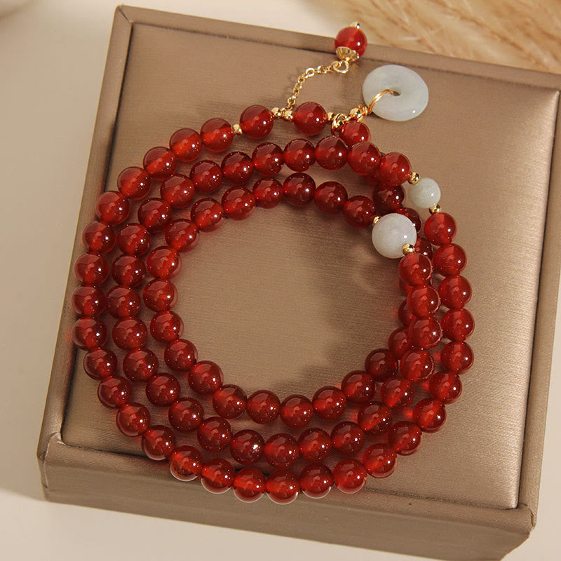 Nimara Ritual Natural Red Agate Jade Peace Buckle Calm Triple Wrap Bracelet