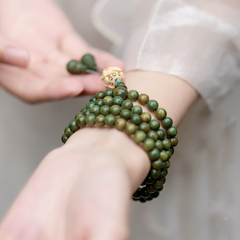 Nimara Ritual 108 Mala Beads Green Sandalwood Boxwood Lotus Positive Bracelet