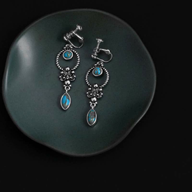 Nimara Ritual 925 Sterling Silver Hook Vintage Copper Plated Silver Turquoise Waterdrop Pattern Balance Drop Dangle Earrings