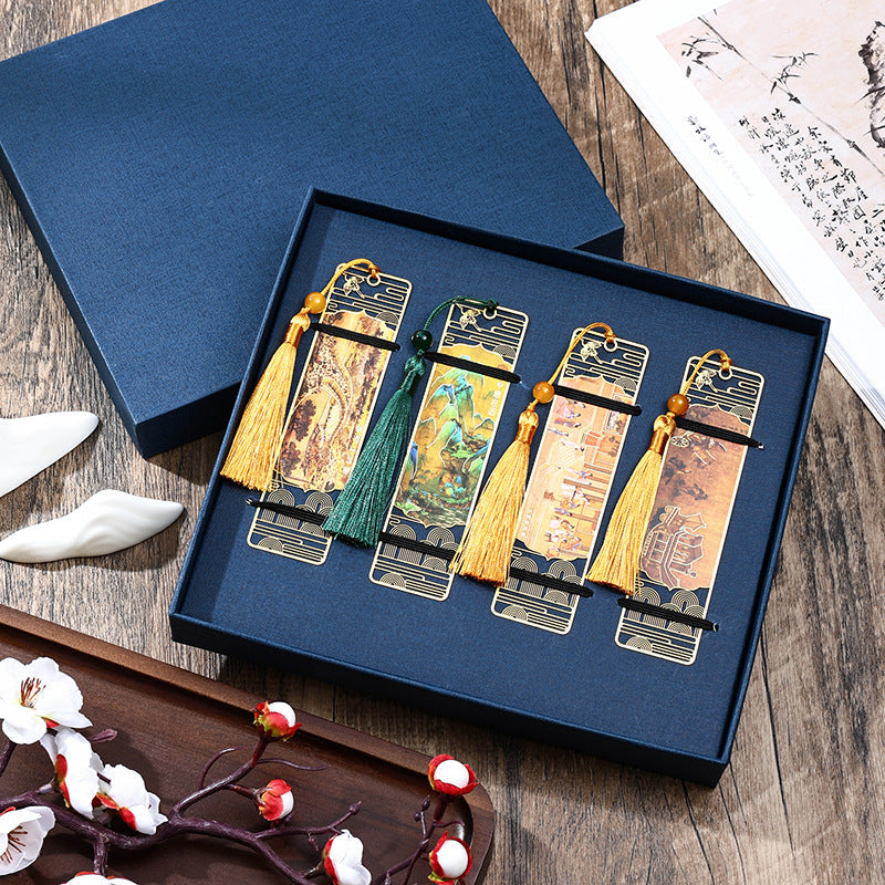 Nimara Ritual A Panorama of Rivers and Mountains Metal Hollow Bookmarks Tassel With Gift Box