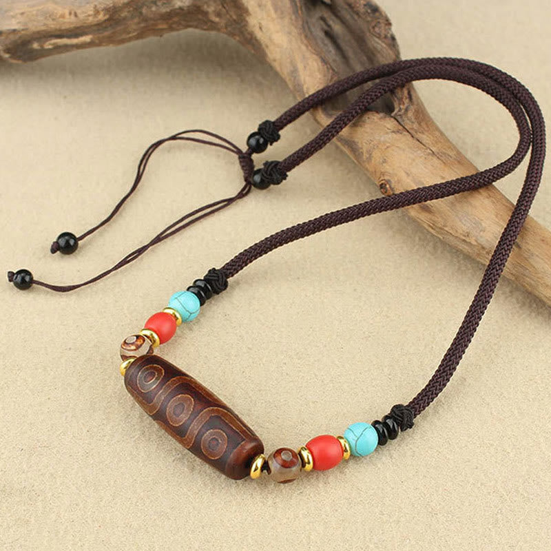 Nimara Ritual Tibetan Nine-Eye Dzi Bead Three-eyed Dzi Bead Protection String Necklaces Pendant