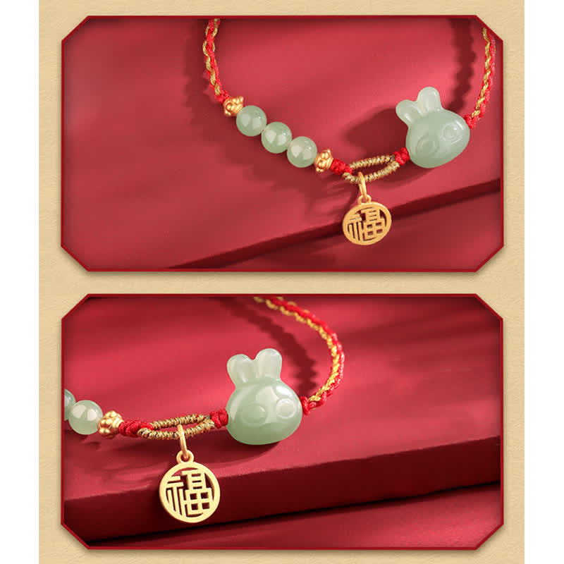 Nimara Ritual 925 Sterling Silver Year of the Rabbit Hetian Jade Happiness Luck Red String Bracelet
