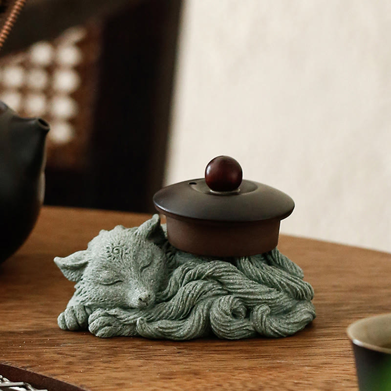 Nimara Ritual Small Nine Tailed Fox Protection Home Tea Pet Figurine Decoration