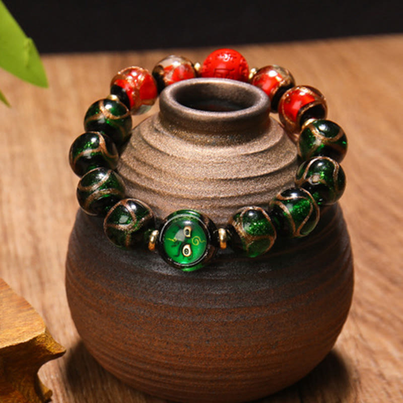 Nimara Ritual Tibetan Five God of Wealth Thangka Liuli Glass Bead Chinese Zodiac Protection Bracelet