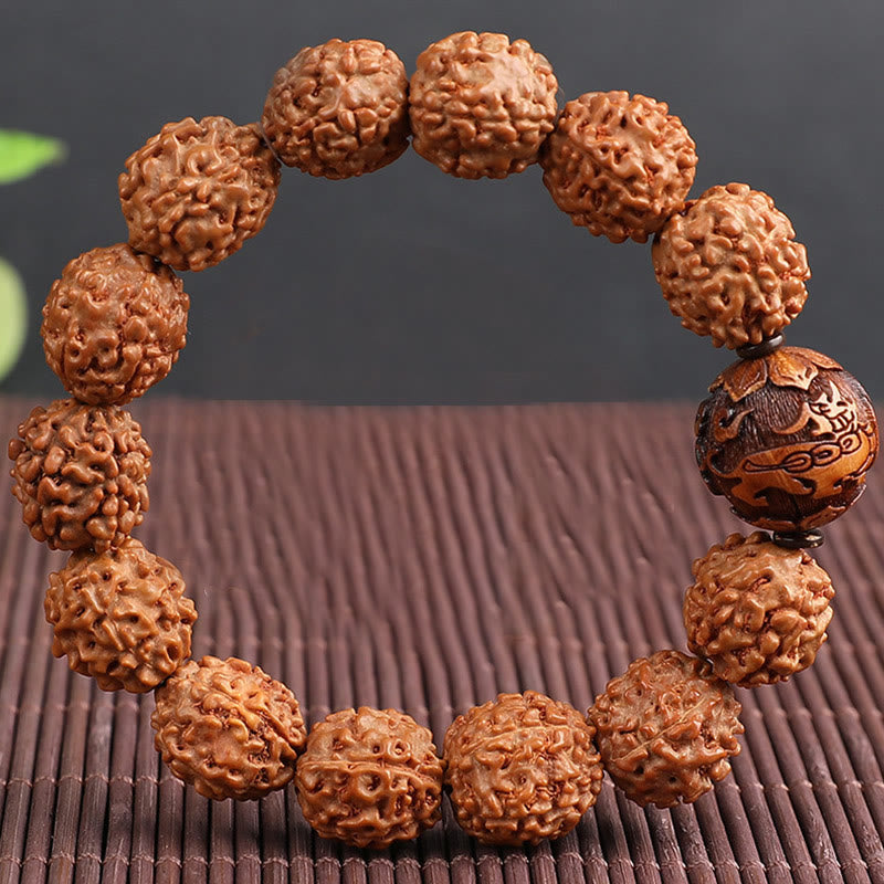 Nimara Ritual Tibet Rudraksha Bodhi Seed PiXiu Copper Coin Wealth Luck Bracelet