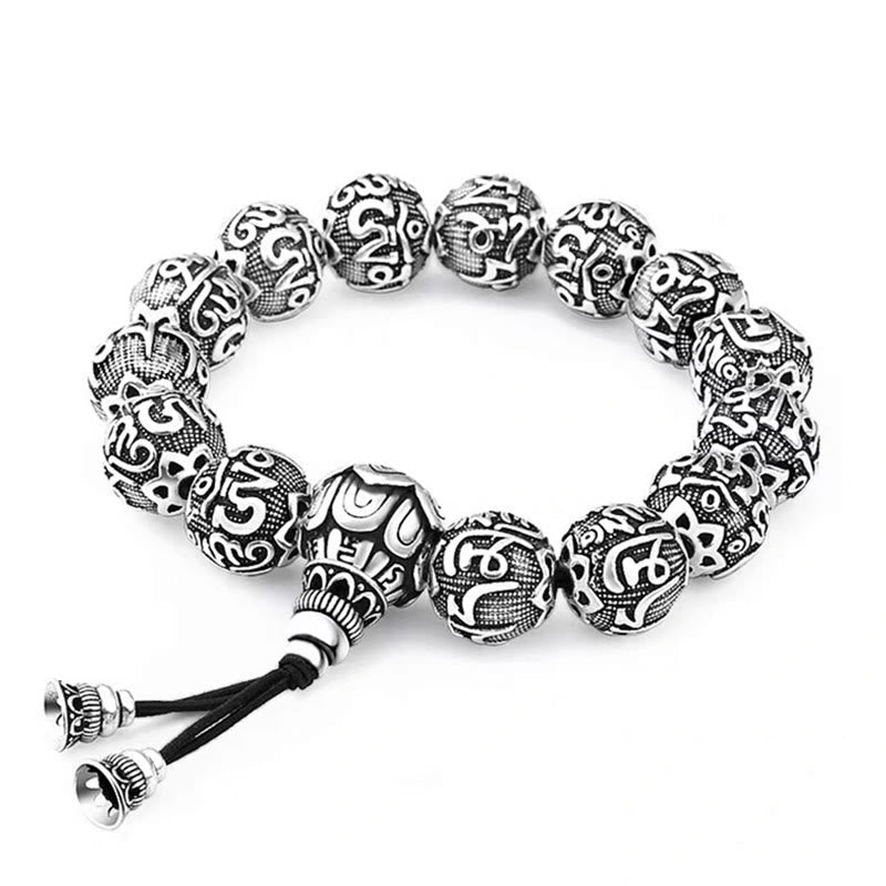 Nimara Ritual Tibetan Om Mani Padme Hum Carved Alloy Beads Amulet Bracelet