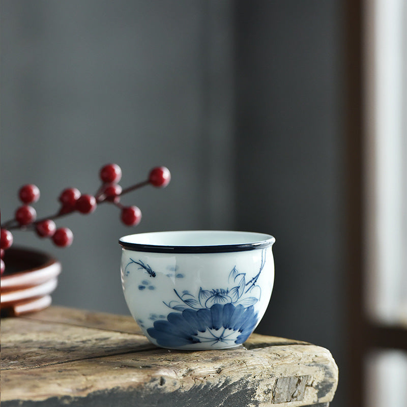 Nimara Ritual Koi Fish Lotus Flower Leaf Mountains Tree Ceramic Teacup Kung Fu Tea Cup 130ml