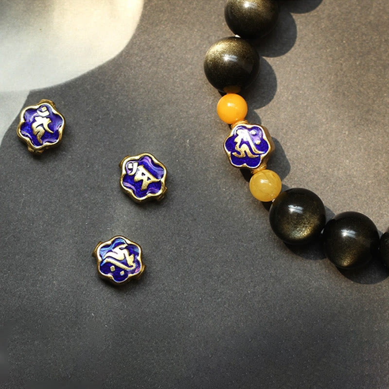 Nimara Ritual 925 Sterling Silver Chinese Zodiac Natal Buddha Natural Gold Sheen Obsidian Amber Wealth Protection Bracelet