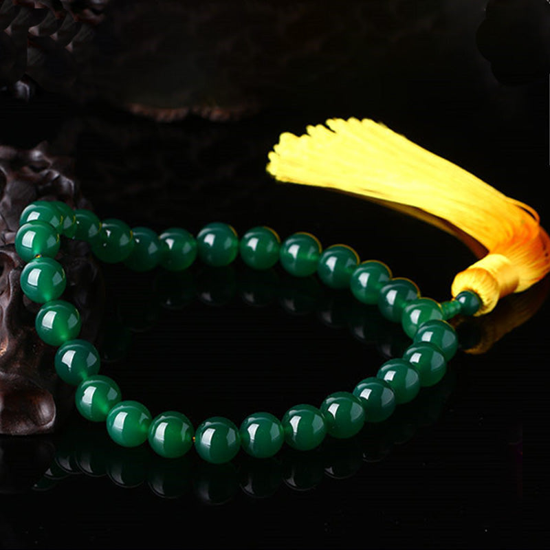 Nimara Ritual Natural Green Agate Wrist Mala Power Tassels Pocket Mala Car Decoration