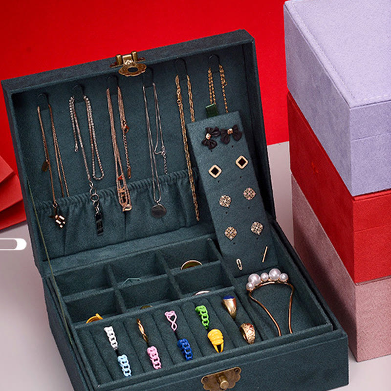 Nimara Ritual Simple Design Jewelry Box Organizer Two-Layer Jewelry Storage Box Flannel Box With Lock