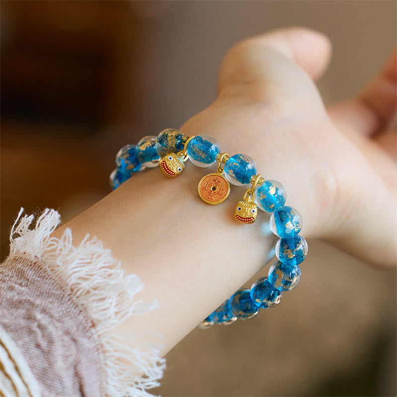 Nimara Ritual Gold Swallowing Beast Copper Coin Good Luck Charm Liuli Glass Bead Fortune Bracelet