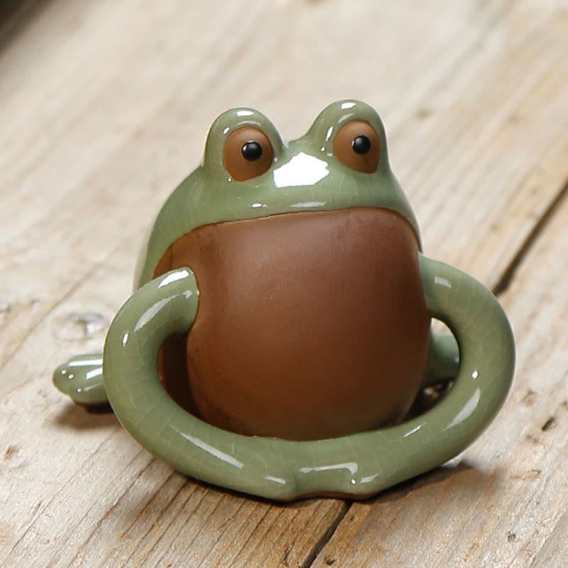 Nimara Ritual FengShui Wealth Lucky Cute Frog Ceramic Tea Pet Figurine Decoration