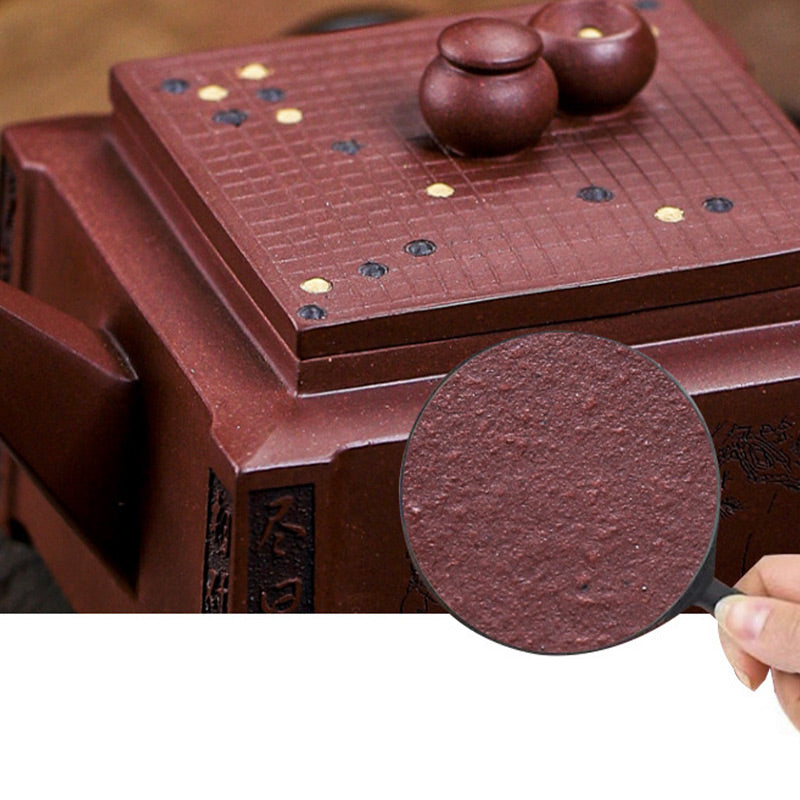Nimara Ritual Yixing All Handmade Gomoku Playing Chess Purple Clay Kung Fu Square Teapot 280ml