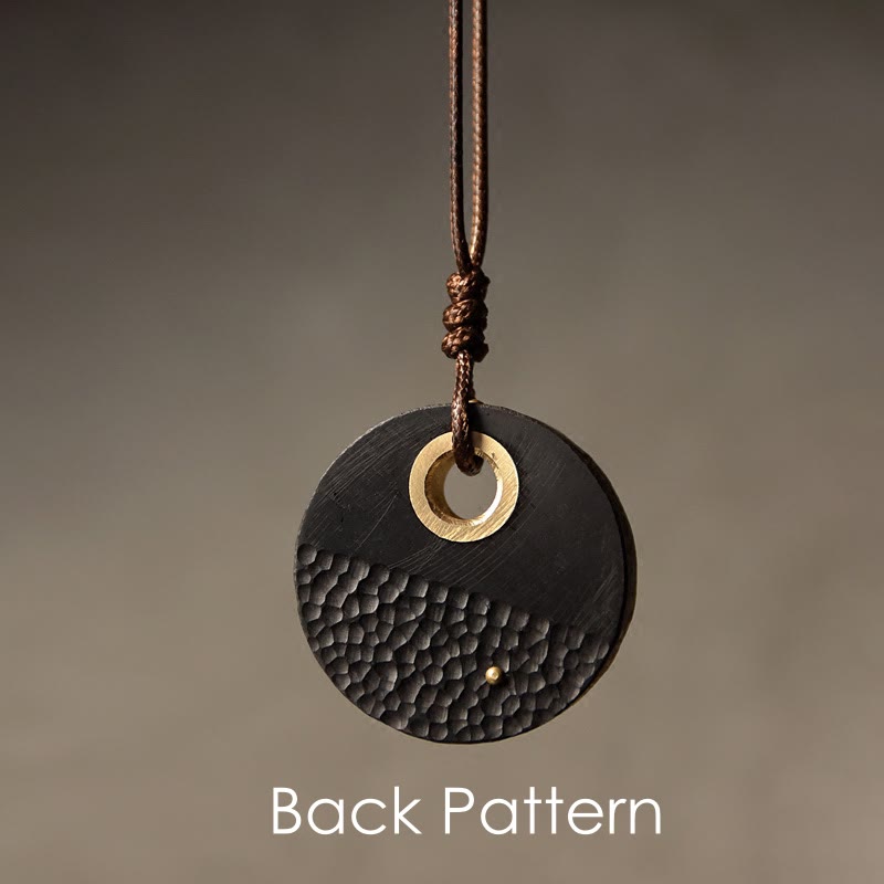 Nimara Ritual Handcrafted Round Ebony Wood Brass Copper Peace Necklace Pendant