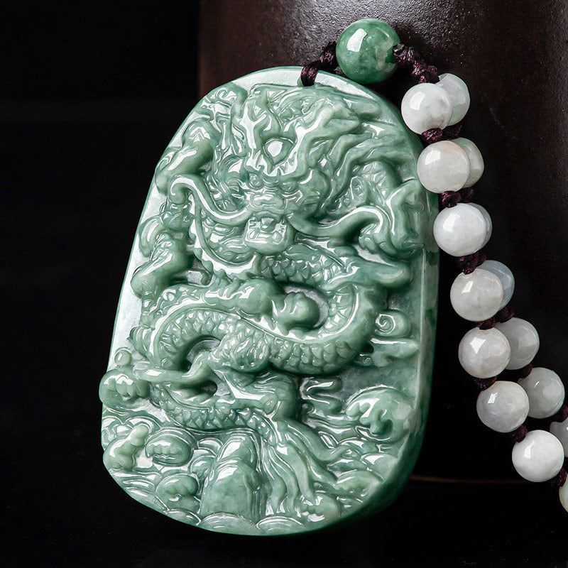 Nimara Ritual Chinese Zodiac Dragon Jade Prosperity Necklace Bead String Pendant