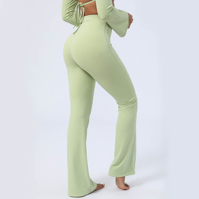 Nimara Ritual Long Sleeve Backless Strap Top Bra Flare Pants Fitness Yoga Outfit