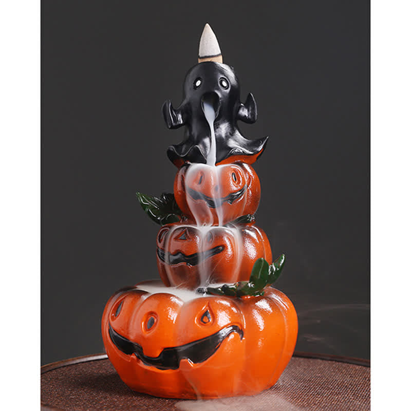 Nimara Ritual Halloween Pumpkins Ghost Resin Backflow Smoke Fountain Incense Burner Decoration