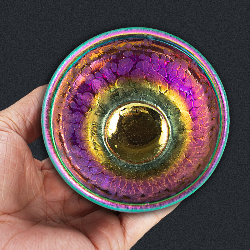 Nimara Ritual Handmade Fairy Rainbow Chinese Jianzhan Ceramic Teacup Tenmoku Kung Fu Tea Cup