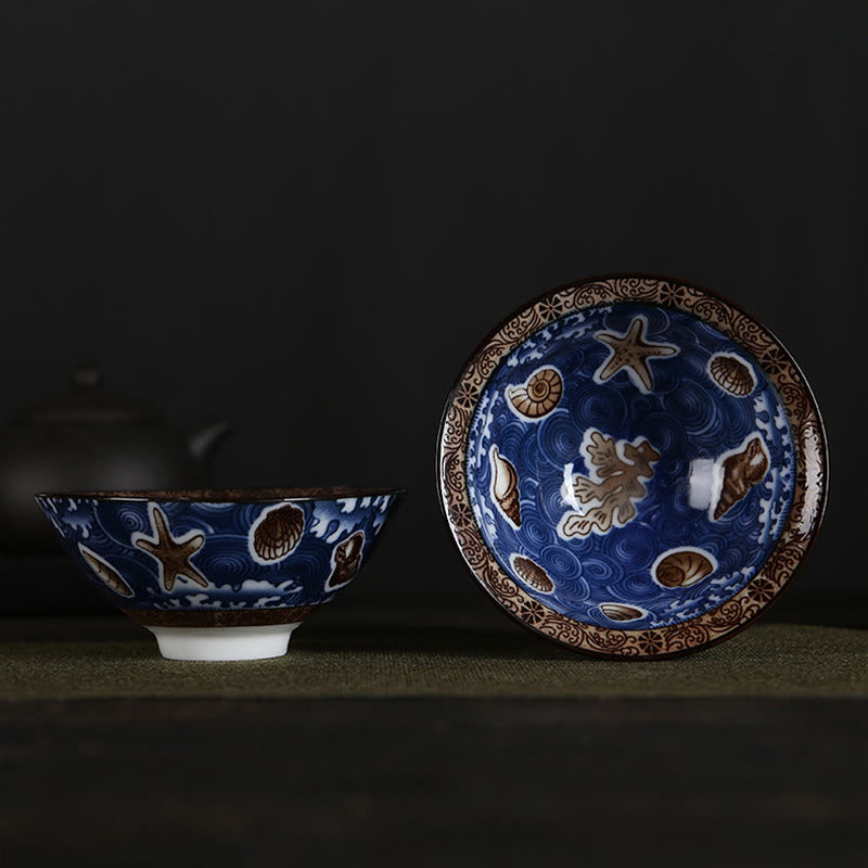 Nimara Ritual Flowers Fu Character Mountains Lotus Cherry Blossoms Ceramic Teacup Kung Fu Tea Cup