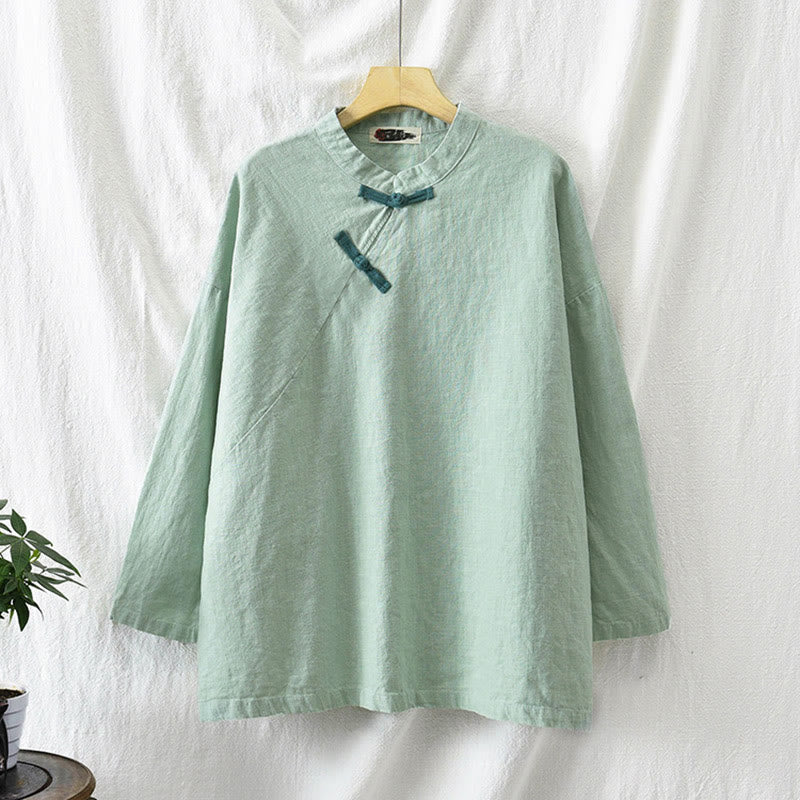 Nimara Ritual Ramie Linen Loose Blouse Women Long Sleeve Shirt Chinese Hanfu Top