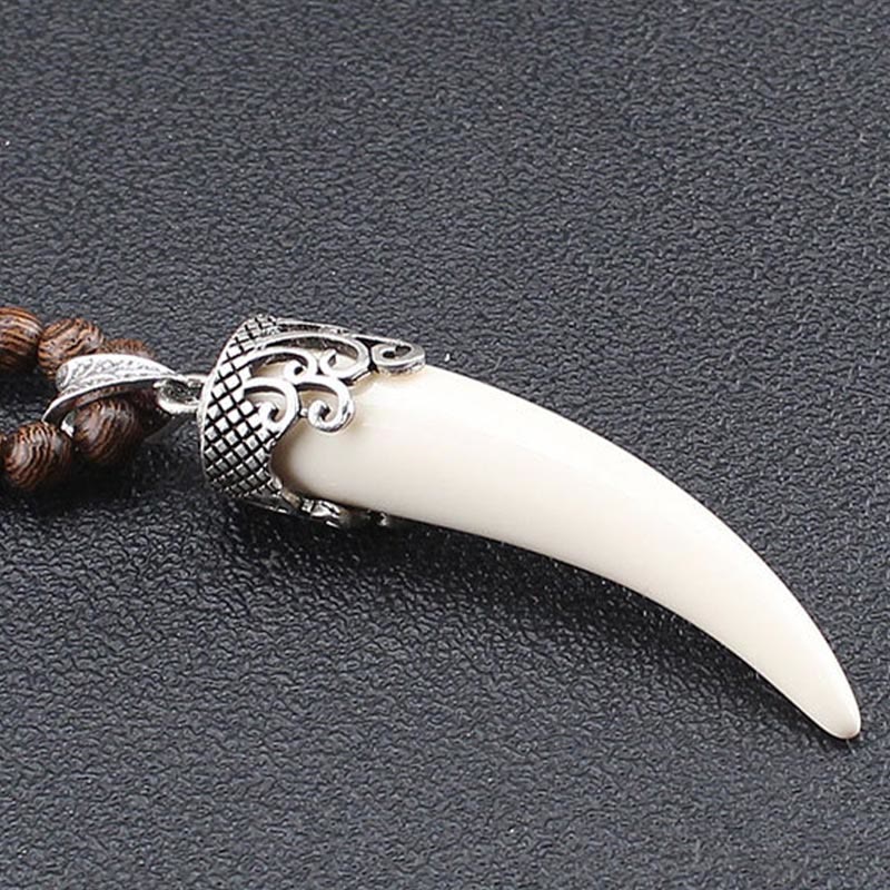 Nimara Ritual Wenge Wood Turquoise Stone Horn Style Protection Meditation Necklace Pendant