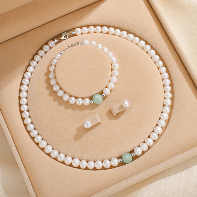 Nimara Ritual 925 Sterling Silver Natural Pearl Jade Healing Necklace Bracelet Earrings With Gift Box