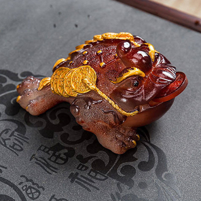 Nimara Ritual Color Changing FengShui Wealth Lucky Frog Copper Coin Tea Pet Resin Figurine Decoration